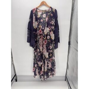 ARATTA SILENT JOURNEY Sz L Floral Lace Hook And Eye Sleeve Boho Duster Kimono
